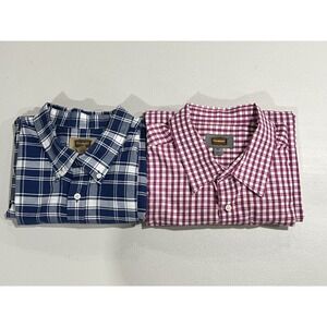 TWO Foundry Supply Co. Mens Button-Down Shirt Blue White Plaid Rose Gingham 2XLT